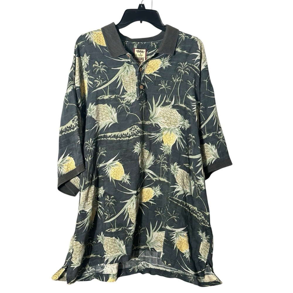 TOMMY BAHAMA Men's XXL 100% Silk Tropical Leaves‎ Pineapple Polo Shirt #MN8-2